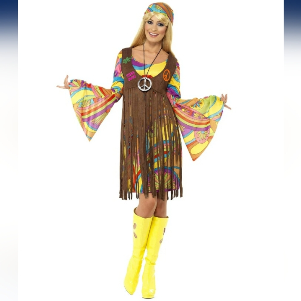 Size Large Hippie Halloween Costume Fringe Party Outfit Festival Flower Print
